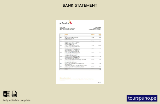 listo para imprimir plantilla de Excel de extracto bancario de Pakistán Al Barak